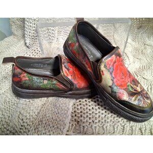 Spring Step L'Artiste Womens Slip-On Shoes With Floral Pattern In Brown & Red EU